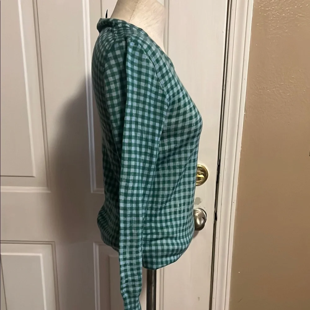 J.Crew Gingham Tippi Green Merino Wool Crew-Neck Lightweight Sweater size S